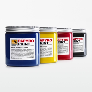PapyroPrint Siebdruckfarbe für Papier und Karton CMYK - 4-FACH SET Fotorasterdruck